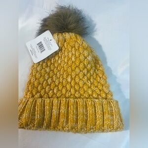 Golden Knit Beanie with Pom-Pom